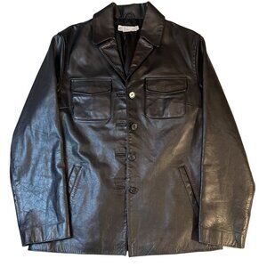 NICE! Vintage 90s J. Crew Womens Western Style Black Leather Jacket Coat Size S